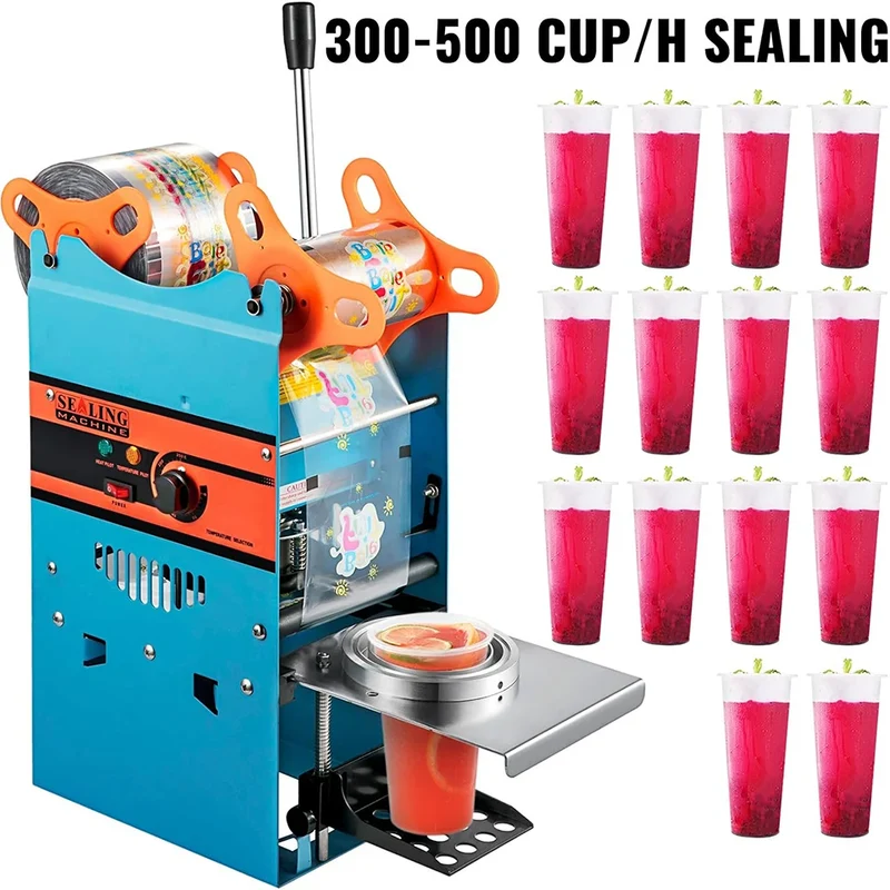 WY802F Manual Tea Cup Sealer Machine, 300-500 Cup/h Manual Boba Cup Sealer Machine, Orange, 90/95mm Cup Diameter