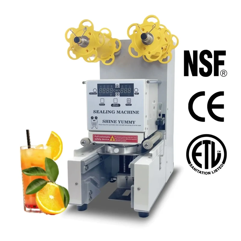 Certified NSF/CE/ETL Commercial 90/95 Caliber Milk Tea Shop Cup Sealing Machine with EU Automatic Bubble Tea Cup Sealing