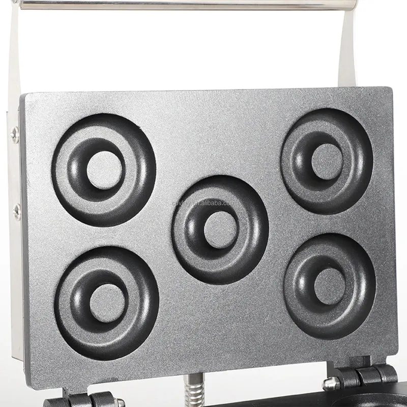 Commercial Electric Double-Sided Waffle & Donut Maker 5-Hole Non-Stick Surface Temperature Range 122-572℉ for Holiday Inn