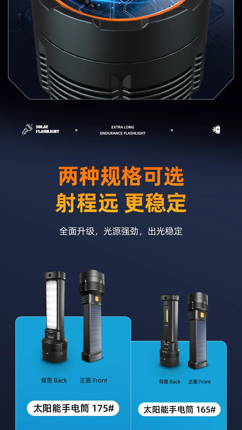 Strong solar flashlight super bright outdoor explosive long endurance with charging portable handheld 100,000 lumns light