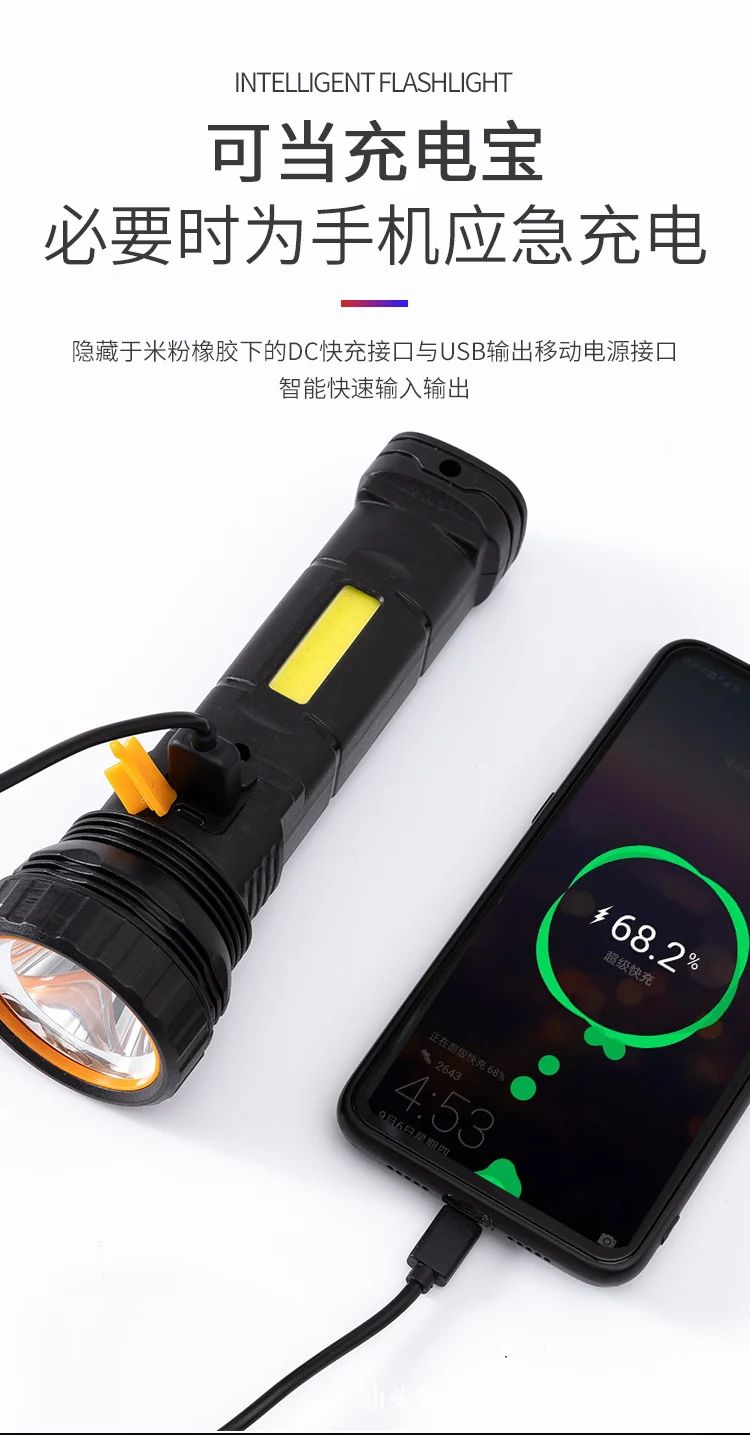 Strong solar flashlight super bright outdoor explosive long endurance with charging portable handheld 100,000 lumns light