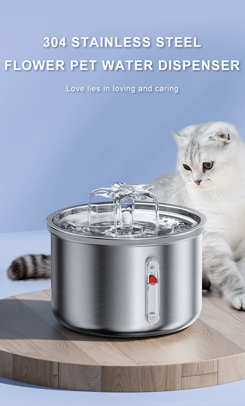 Stainless Steel Pet Water Feeder Cat Automatic Water Fountain USB Electric Mute for Cat Dog Filter Fountain Smart Drinking Bowl