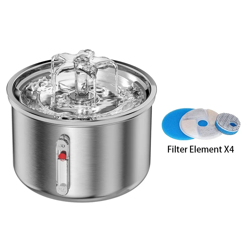 Stainless Steel Pet Water Feeder Cat Automatic Water Fountain USB Electric Mute for Cat Dog Filter Fountain Smart Drinking Bowl