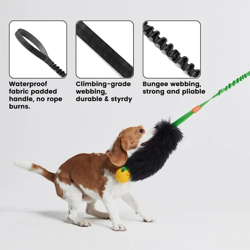 Dog Rope Toy Interactive Dog Bungee Chaser Toy with Rubber Ball Pet Tug Toy Sheepskin for Medium Large Dogs Exercise Outdoor