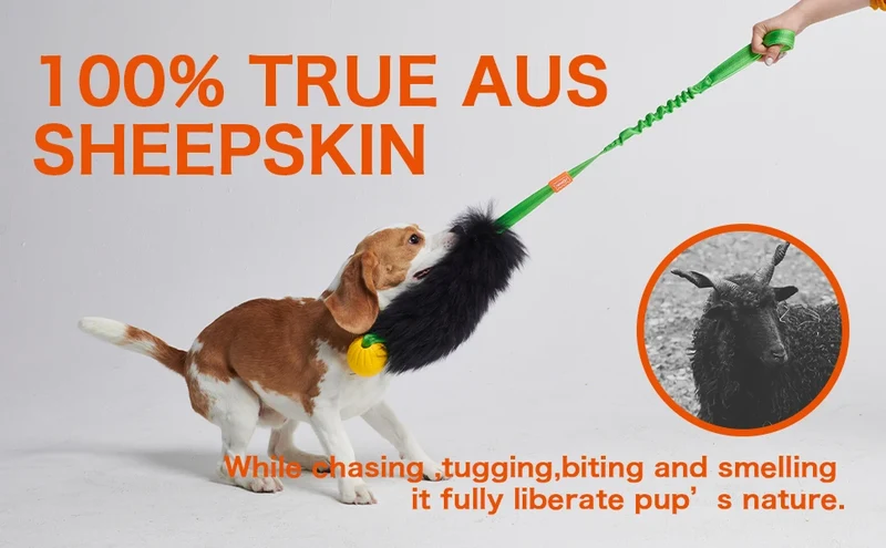 Dog Rope Toy Interactive Dog Bungee Chaser Toy with Rubber Ball Pet Tug Toy Sheepskin for Medium Large Dogs Exercise Outdoor