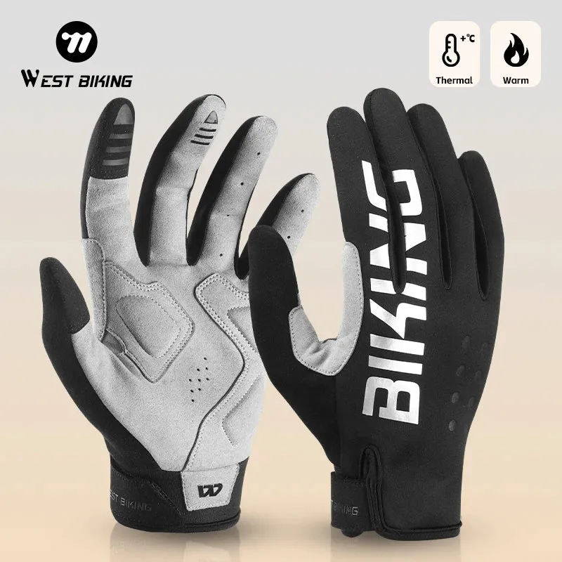 WEST BIKING Winter Warm Cycling Gloves Reflective MTB Road Bicycle Men's Windproof Thermal Anti-slip Touch Screen Sports Gloves