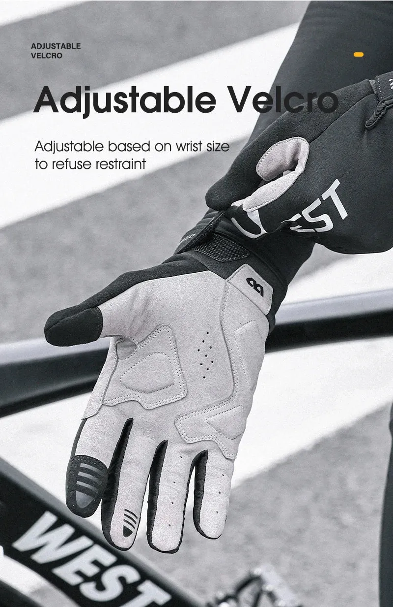 WEST BIKING Winter Warm Cycling Gloves Reflective MTB Road Bicycle Men's Windproof Thermal Anti-slip Touch Screen Sports Gloves