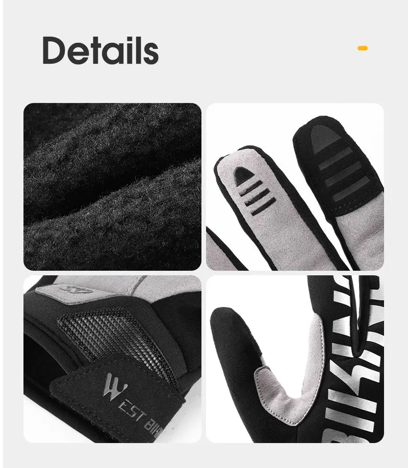 WEST BIKING Winter Warm Cycling Gloves Reflective MTB Road Bicycle Men's Windproof Thermal Anti-slip Touch Screen Sports Gloves
