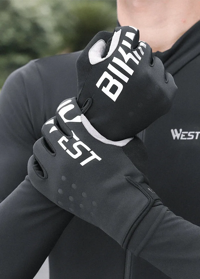 WEST BIKING Winter Warm Cycling Gloves Reflective MTB Road Bicycle Men's Windproof Thermal Anti-slip Touch Screen Sports Gloves