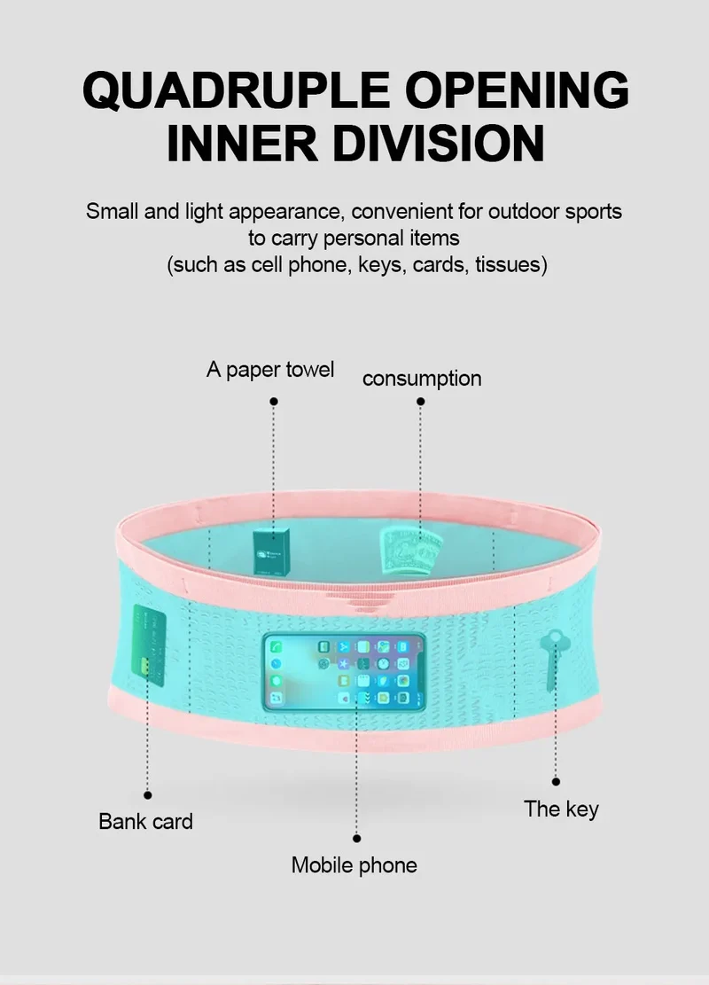 Seamless Invisible Running Waist Belt Bag Unisex Sports Fanny Pack Mobile Phone Bag Gym Running Fitness Jogging Run Cycling Bag