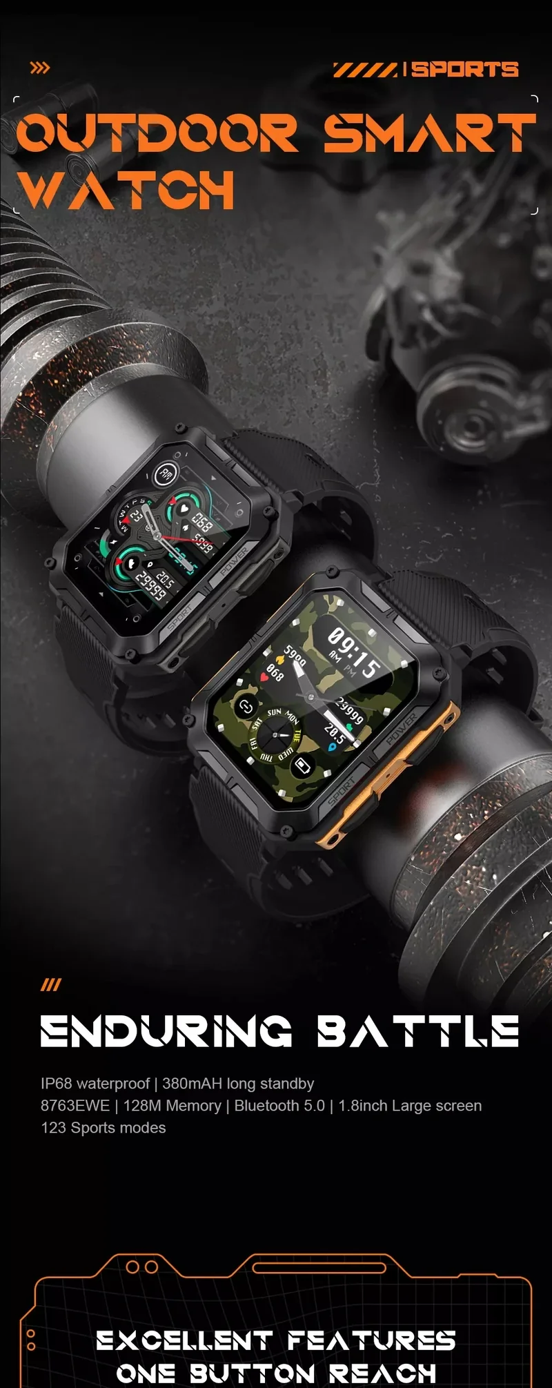 Smart Watch C20 PRO 1.83 Inch Men Music BT Call Outdoor Sports Fitness Tracker Heart Rate Blood Pressure Smartwatch