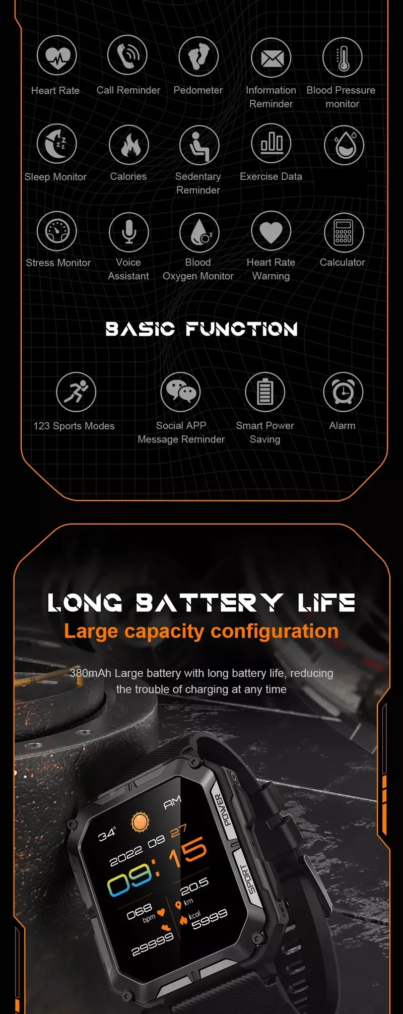 Smart Watch C20 PRO 1.83 Inch Men Music BT Call Outdoor Sports Fitness Tracker Heart Rate Blood Pressure Smartwatch