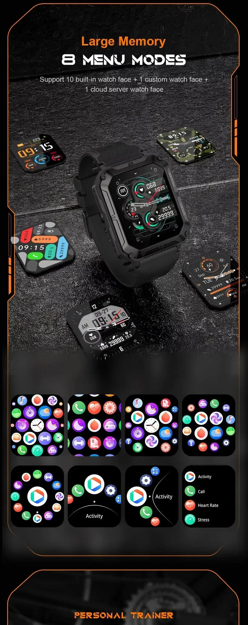 Smart Watch C20 PRO 1.83 Inch Men Music BT Call Outdoor Sports Fitness Tracker Heart Rate Blood Pressure Smartwatch