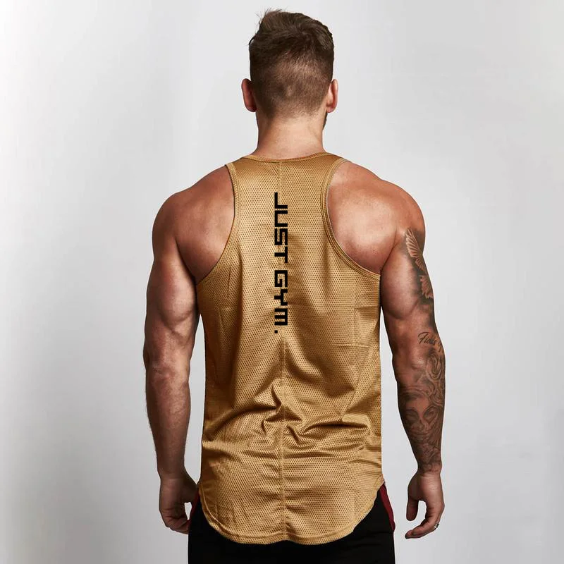 Brand Casual New Mesh Fashion Clothing Sleeveless Shirts Tank Top Men Bodybuilding Workout Gym Vest Fitness Men's Sport Singlets