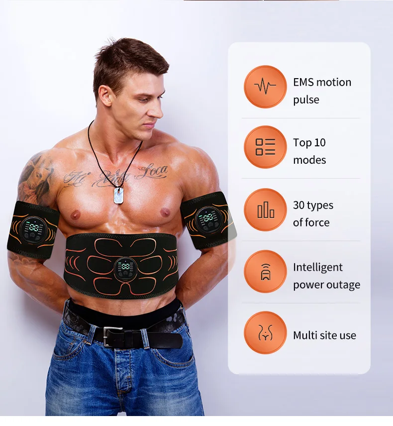 Abdominal Toning Belt EMS Muscle Stimulator Abs Trainer Muscle Toner USB Charge Body Shaping Lose Weight Fat Burn Fitness Unisex