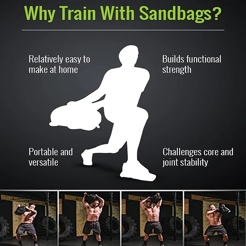 Fitness Sandbag Adjustable Weighted Power Training Heavy Duty Gym Bag Core Strength Exercise Balance Control Workout 6 Handles