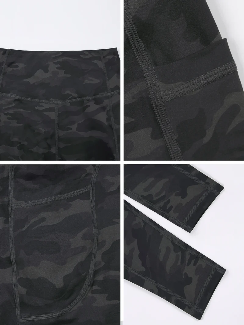 Women Camouflage Printing Leggings with Pockets High Waist Elastic Fitness Tights Outdoors Running Pants