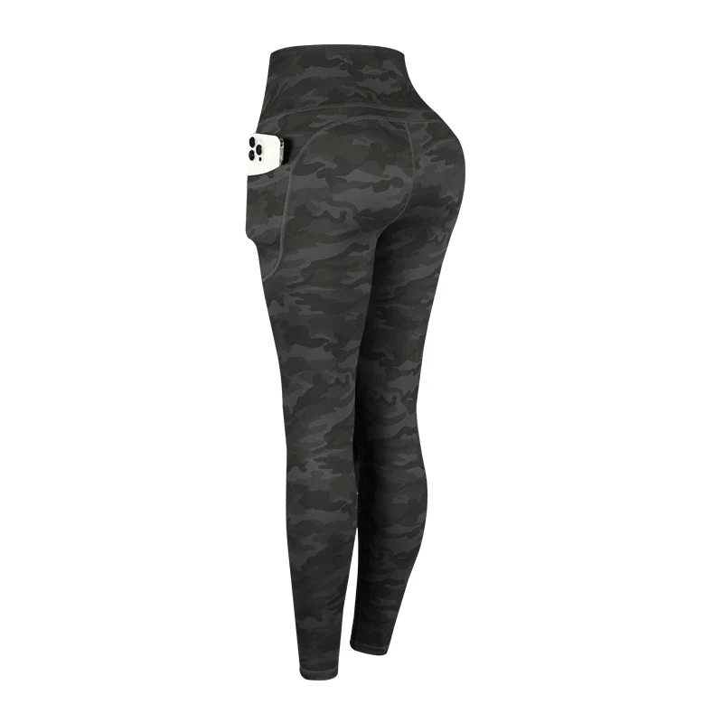 Women Camouflage Printing Leggings with Pockets High Waist Elastic Fitness Tights Outdoors Running Pants