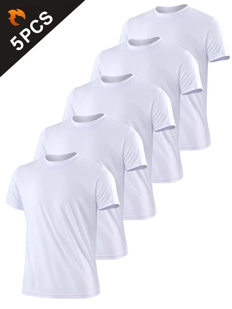 5PCS Men's Solid Color Ultralight Quick Dry Sport T-Shirt, Breathable Lightweight Top For Fitness Training Workout Running Gym