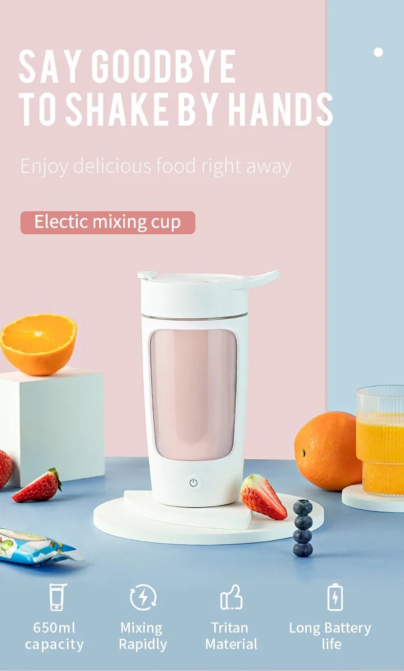 Portable Electric Shaker Bottle Protein Powder Fitness Shaker 650ML Automatic Mixing Tumbler Stirring Mug Sports Water Bottle