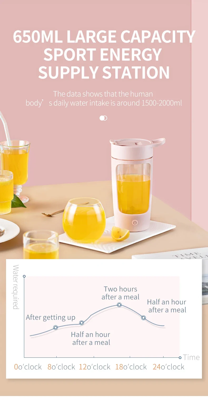 Portable Electric Shaker Bottle Protein Powder Fitness Shaker 650ML Automatic Mixing Tumbler Stirring Mug Sports Water Bottle