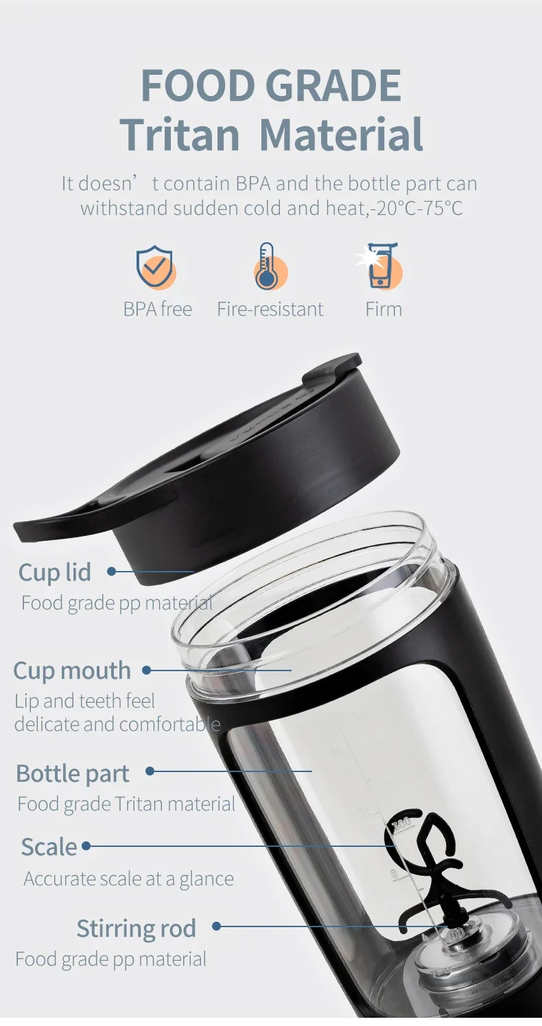 Portable Electric Shaker Bottle Protein Powder Fitness Shaker 650ML Automatic Mixing Tumbler Stirring Mug Sports Water Bottle