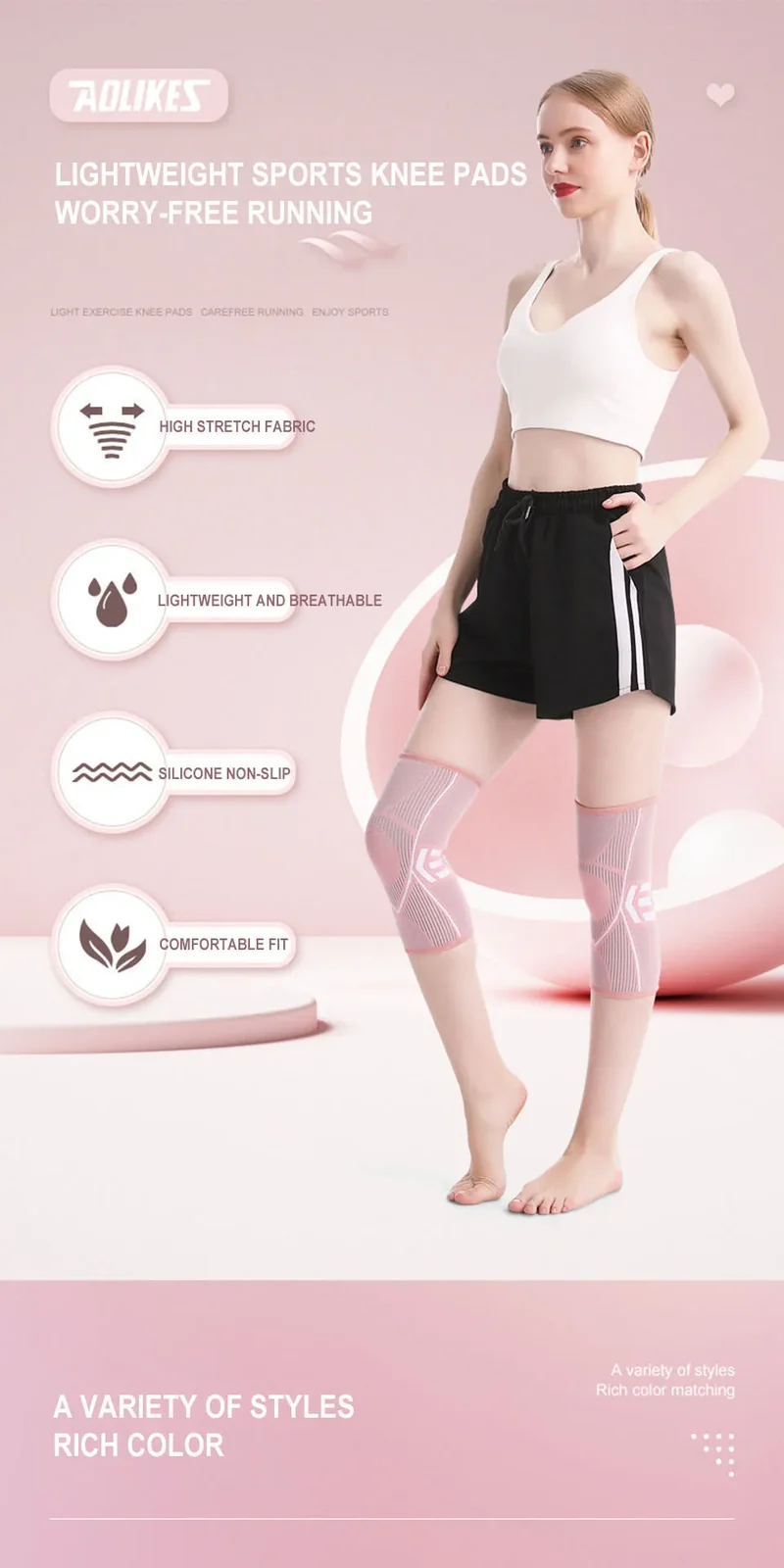 AOLIKES 1PCS Knee Brace Support for Arthritis Joint Nylon Sports Fitness Compression Sleeves Kneepads Cycling Running Protector
