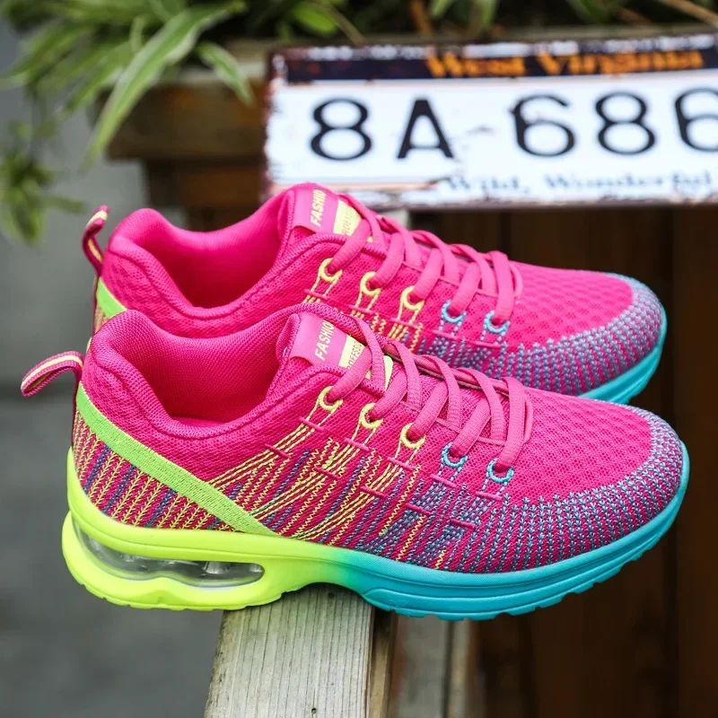 Women's Knitted Running Shoes Colorful Design Breathable Mesh Comfortable Bright Colors Shoes Outdoor Fitness Jogging Walking