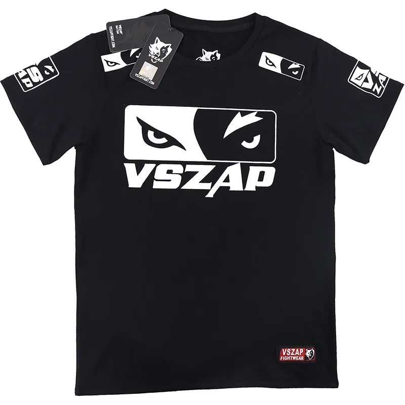 Vszap Fitness T-shirt MMA Combat Fighting Sanda Thai Boxing Sports Muscle Training Running Personality Wolf Eyes Short Sleeve