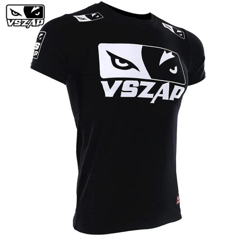 Vszap Fitness T-shirt MMA Combat Fighting Sanda Thai Boxing Sports Muscle Training Running Personality Wolf Eyes Short Sleeve