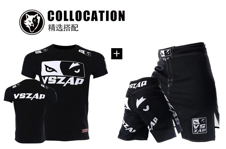 Vszap Fitness T-shirt MMA Combat Fighting Sanda Thai Boxing Sports Muscle Training Running Personality Wolf Eyes Short Sleeve