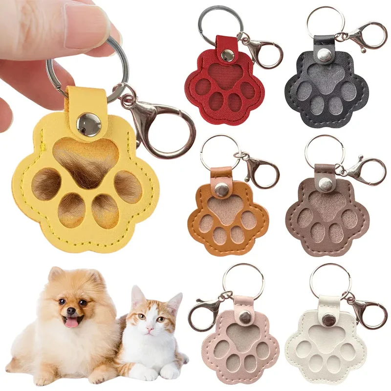 Adorable Paw Print Keychains Commemorative Pet Hair Storage Bag Keychain Cat Dog Fur Container Pendant for Pet Lovers
