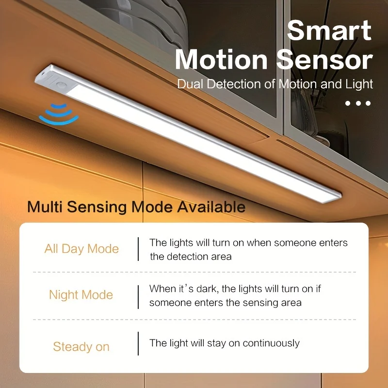 10-50cm LED Motion Sensor Light Night Wireless Lamp USB Battery Rechargeable Wall Under Cabinet For Bedroom Kitchen Lighting