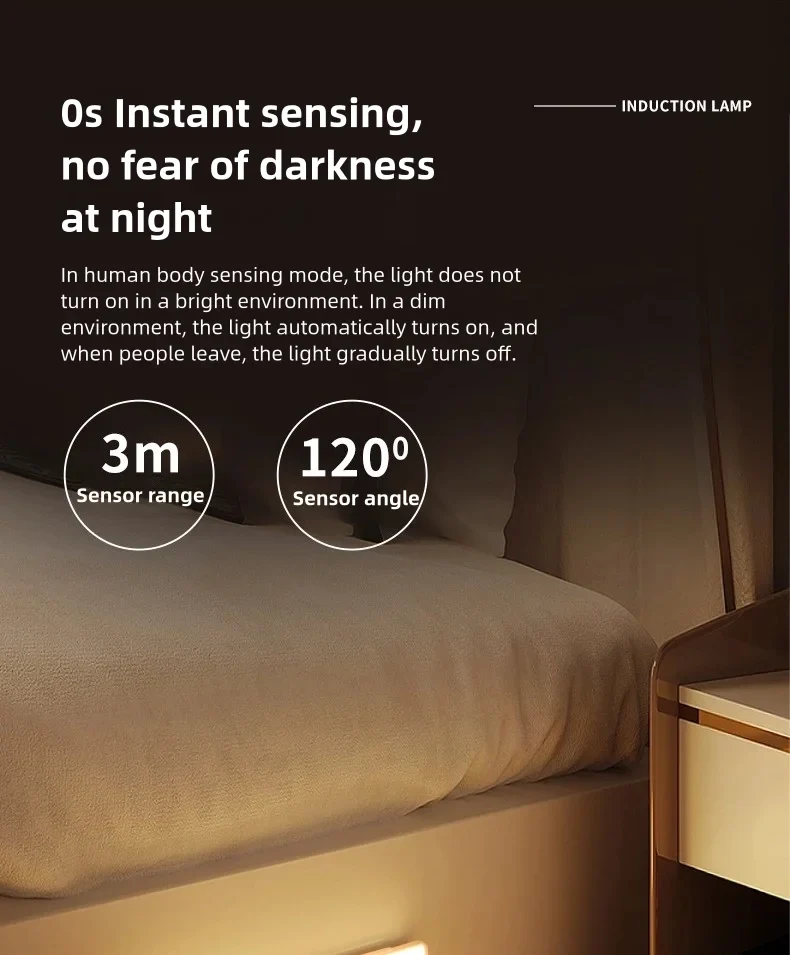 10-50cm LED Motion Sensor Light Night Wireless Lamp USB Battery Rechargeable Wall Under Cabinet For Bedroom Kitchen Lighting