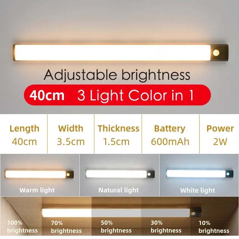 10-50cm LED Motion Sensor Light Night Wireless Lamp USB Battery Rechargeable Wall Under Cabinet For Bedroom Kitchen Lighting