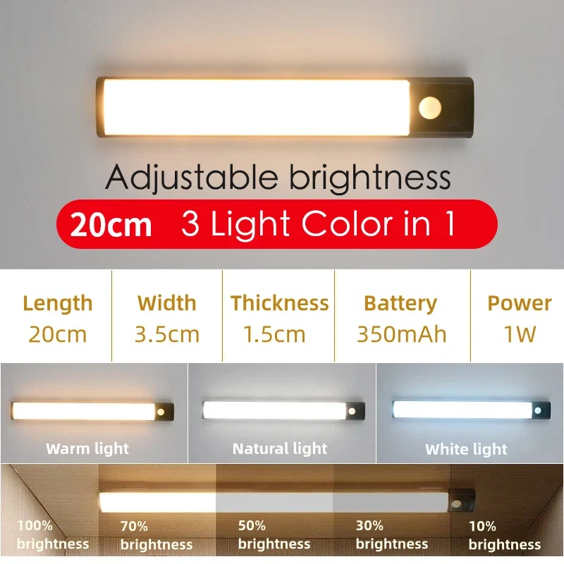 10-50cm LED Motion Sensor Light Night Wireless Lamp USB Battery Rechargeable Wall Under Cabinet For Bedroom Kitchen Lighting