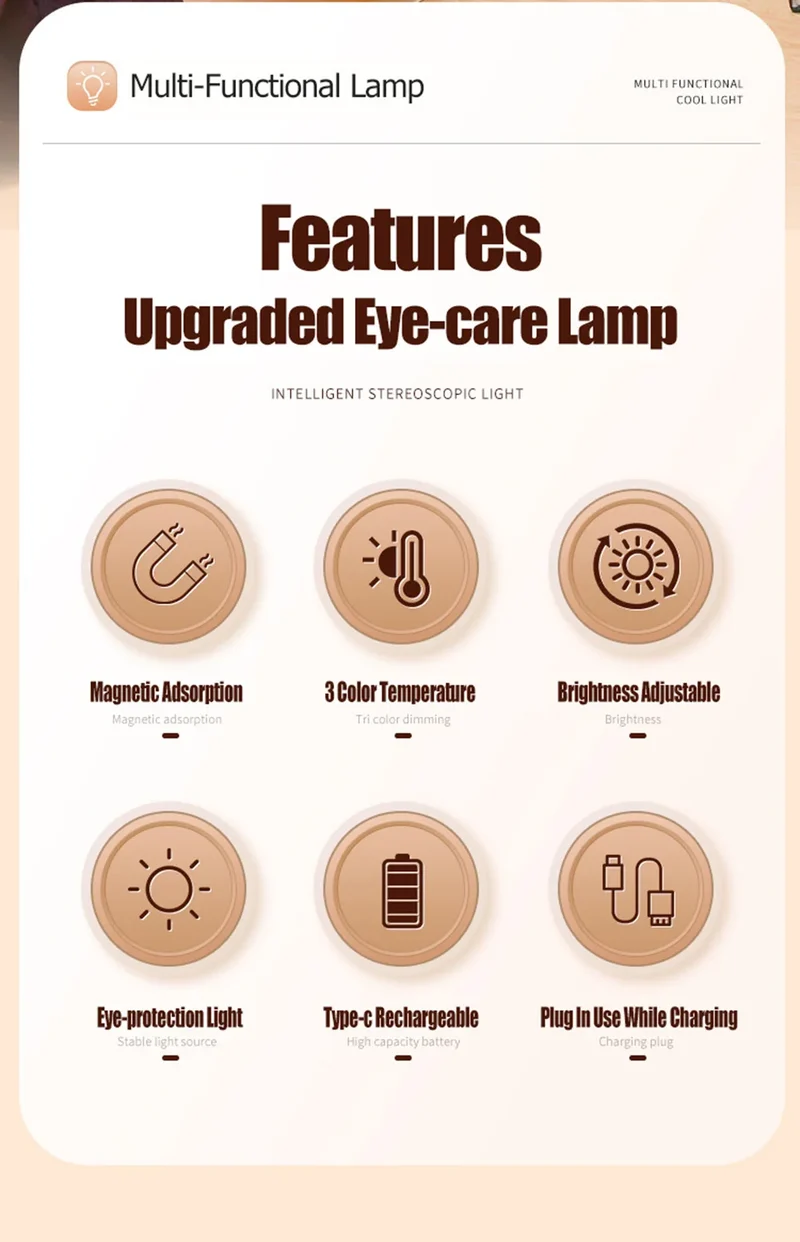 HOMEFISH Eye-care Table Lamp LED Light Bar Rechargeable Wirless Desk Reading Lamp USB Night Light For Bedside Kitchen Cabinet