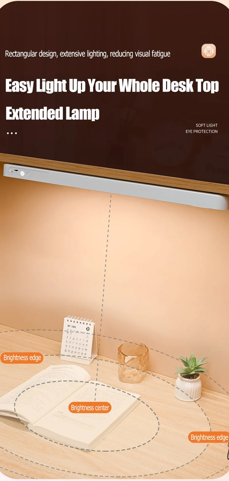 HOMEFISH Eye-care Table Lamp LED Light Bar Rechargeable Wirless Desk Reading Lamp USB Night Light For Bedside Kitchen Cabinet