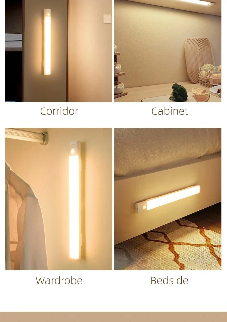10-50cm LED Motion Sensor Light Night Wireless Lamp USB Battery Rechargeable Wall Under Cabinet For Bedroom Kitchen Lighting
