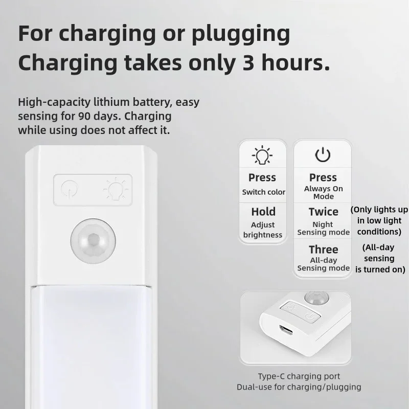10-50cm LED Motion Sensor Light Night Wireless Lamp USB Battery Rechargeable Wall Under Cabinet For Bedroom Kitchen Lighting