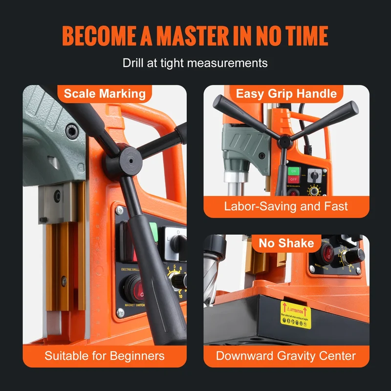 SucceBuy 1450W Magnetic Drill 2"Boring Diameter 12500/12800N Portable Electric Mag Drill Press 800 RPM Magnetic Drilling Machine
