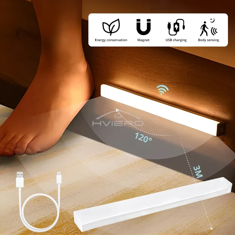 Motion Sensor Night Lights Wireless LED Lamp USB Rechargeable Magnetic For Wardrobe Room Closet Kitchen Aisle Tube Detector Bulb
