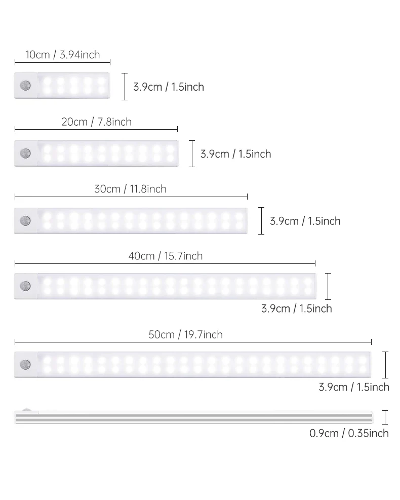 Night Light 20/30/40/60CM Motion Sensor Light Wireless USB LED Cabinet Light Wardrobe Lamp For Kitchen Cabinet Bedroom Wardrobe