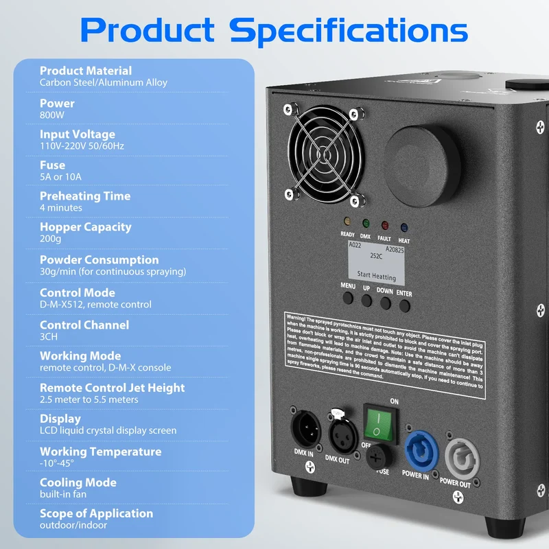 Fieryzeal 800W Cold Spark Machine Stage Equipment Cold Flame Sprayer Electronic Spark Machine DMX Control for DJ Party Wedding