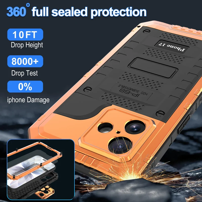 Case For iPhone Air 17 Pro Max 17Pro 17 IP68 Waterproof Metal Heavy Duty Shockproof Cover Glass Screen Protector