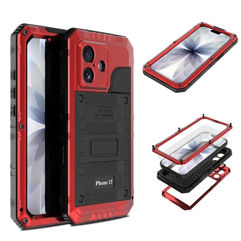 Case For iPhone Air 17 Pro Max 17Pro 17 IP68 Waterproof Metal Heavy Duty Shockproof Cover Glass Screen Protector