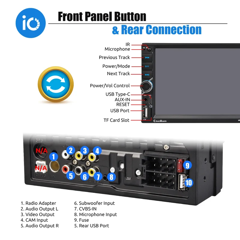 7 Inch HD Touch Screen Car Radio 2 Din High Quality Video Player Wince Wireless CarPlay Android Auto Bluetooth Rear Camera