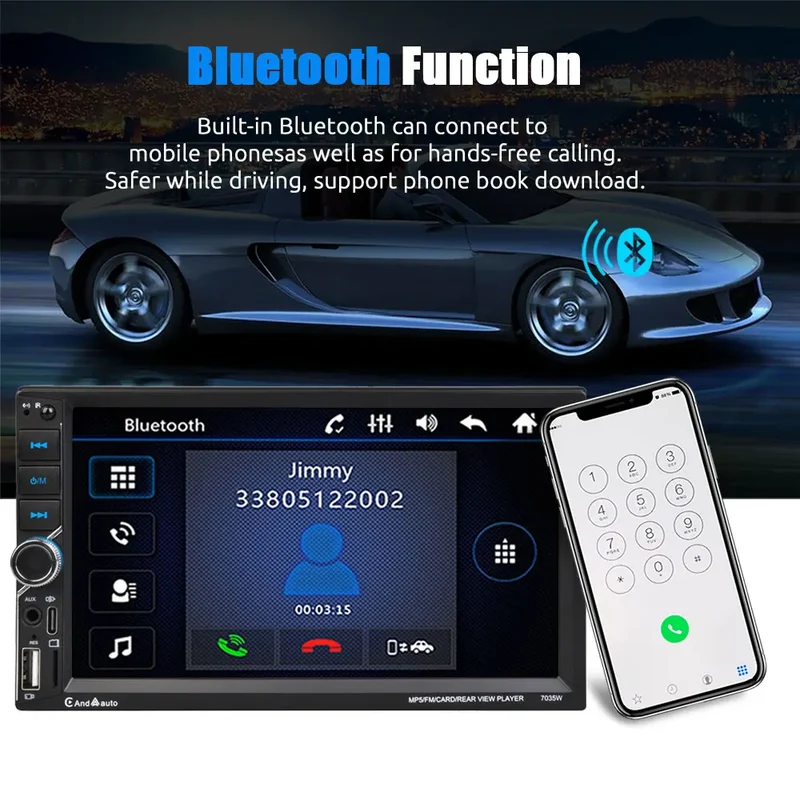 7 Inch HD Touch Screen Car Radio 2 Din High Quality Video Player Wince Wireless CarPlay Android Auto Bluetooth Rear Camera