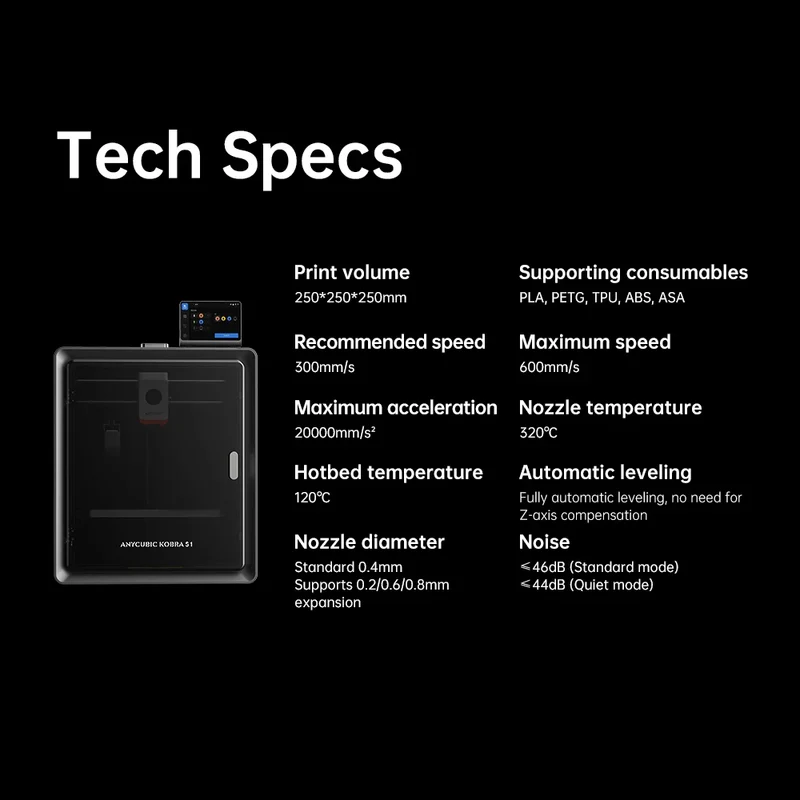 Anycubic Kobra S1 Combo Multi-Color 3D Printer High Precision Core XY Stable Structure Ultra-Quiet Max Speed 600mm/s 3D Printer
