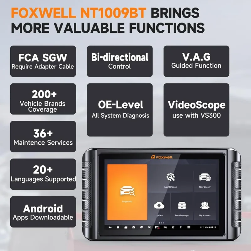 FOXWELL NT1009 OBD2 Car Scanner All System ECU Coding Bidirectional CANFD DOIP Topology Mapping 36+ Reset Auto Diagnosis Tools